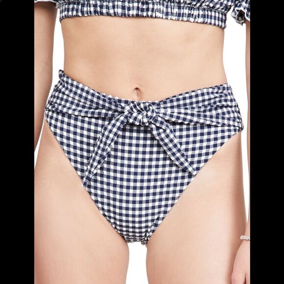 New Anthropologie Montce Paula Tie Up Bikini Bottoms Gignham Large B-1322 - Picture 1 of 3